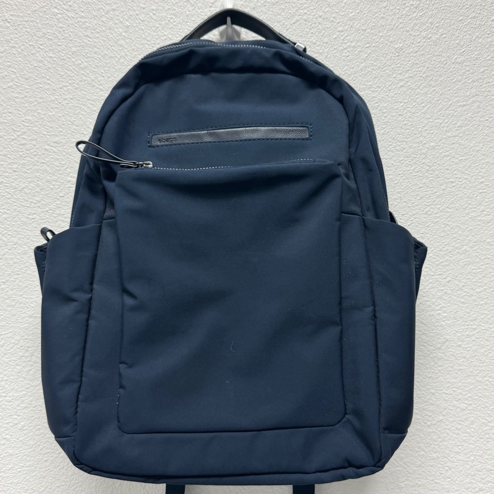 eBags Laptop Backpack Navy Blue RFID Travel Commuter Bag Leather Trim‎